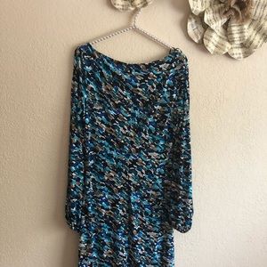 Multicolor side gathered dress with split sleeves